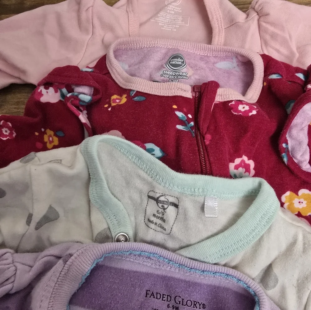 Baby Girls Size 6-9 Months Footsie Pajama Lot Of 4